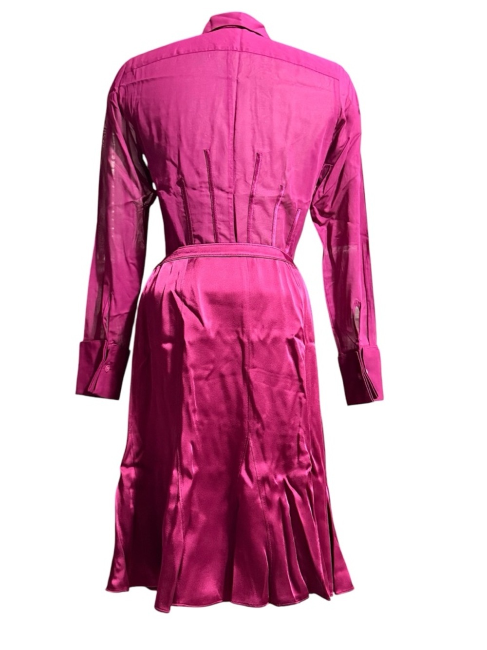 Ann Taylor Hot Pink Satin Long-Sleeve Shirt Dress - Picture 2 of 13